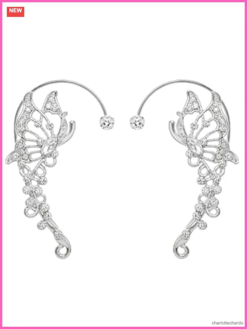 Rhinestone Butterfly Ear Cuffs Clip On Non Piercing Copper Wire